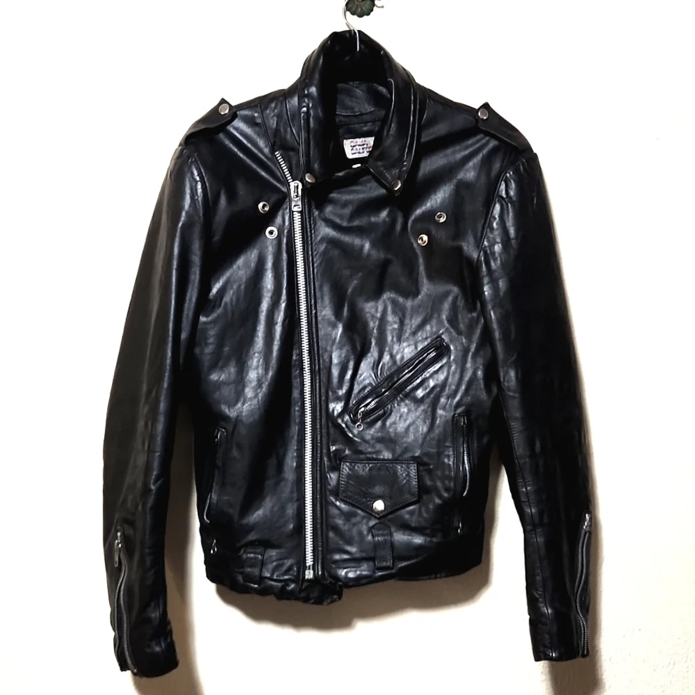 Vintage 80's Baja California Leather Biker Jacket Black Size 40 - Picture 2 of 14